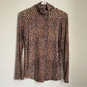 New Ragdoll leopard animal print mock neck turtleneck long sleeve top